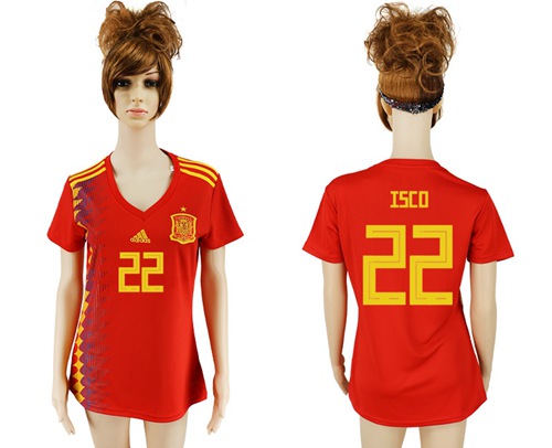 Women's Spain #22 Isco Red Home Soccer Country Jersey - Click Image to Close
